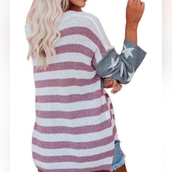 VICI American Flag Slouchy Sweater Red White & Blue Top Oversized Women's S - Picture 2 of 9